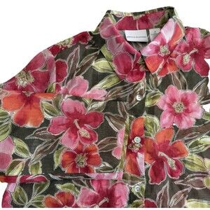 Womens Alfred Dunner Semi Sheer Hawaiian Blouse Shirt Jacket Tropical Size 10